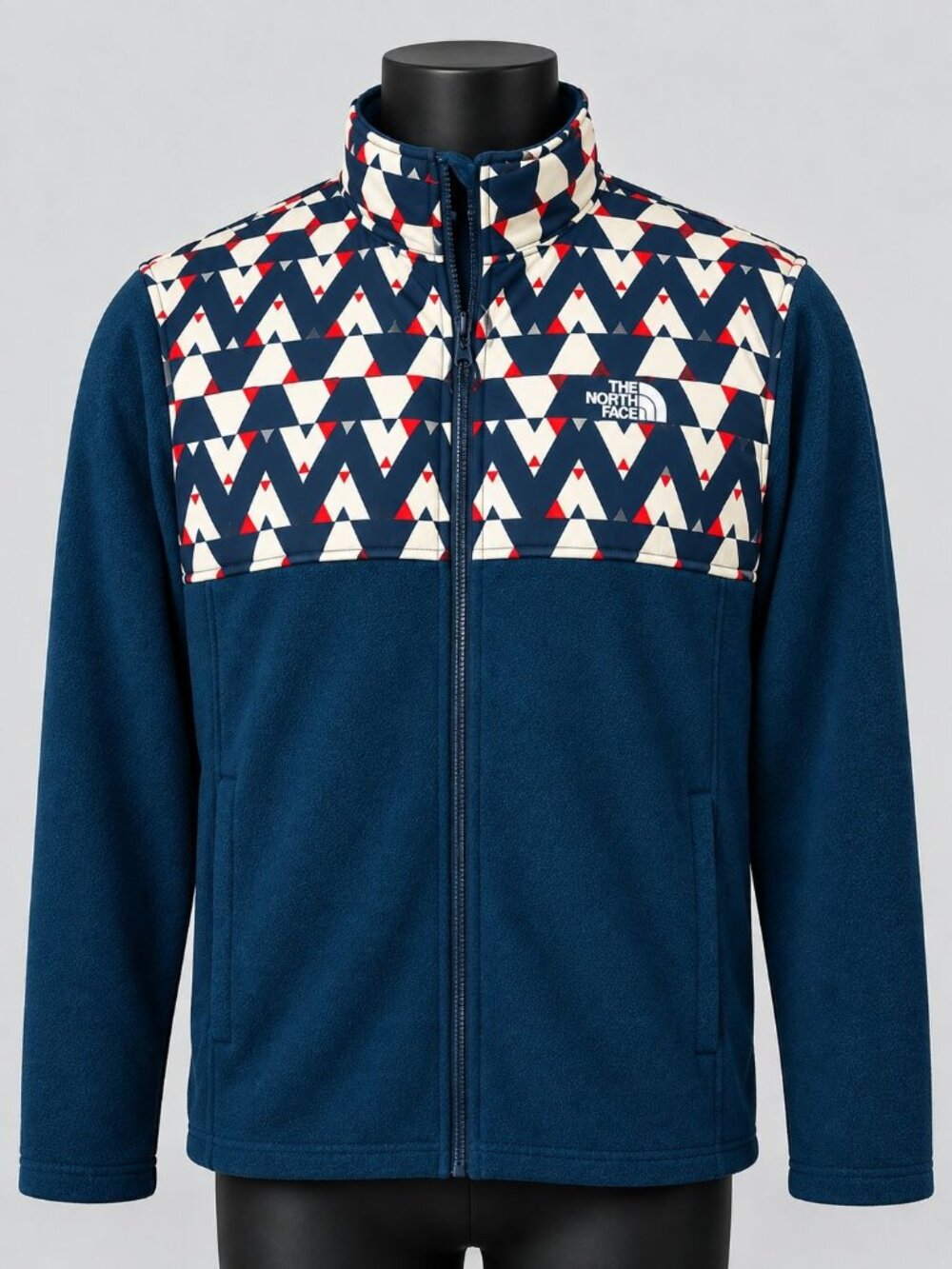 The North Face Men’s L Full Zip Fleece Jacket Geometric Print Teal Red Cream